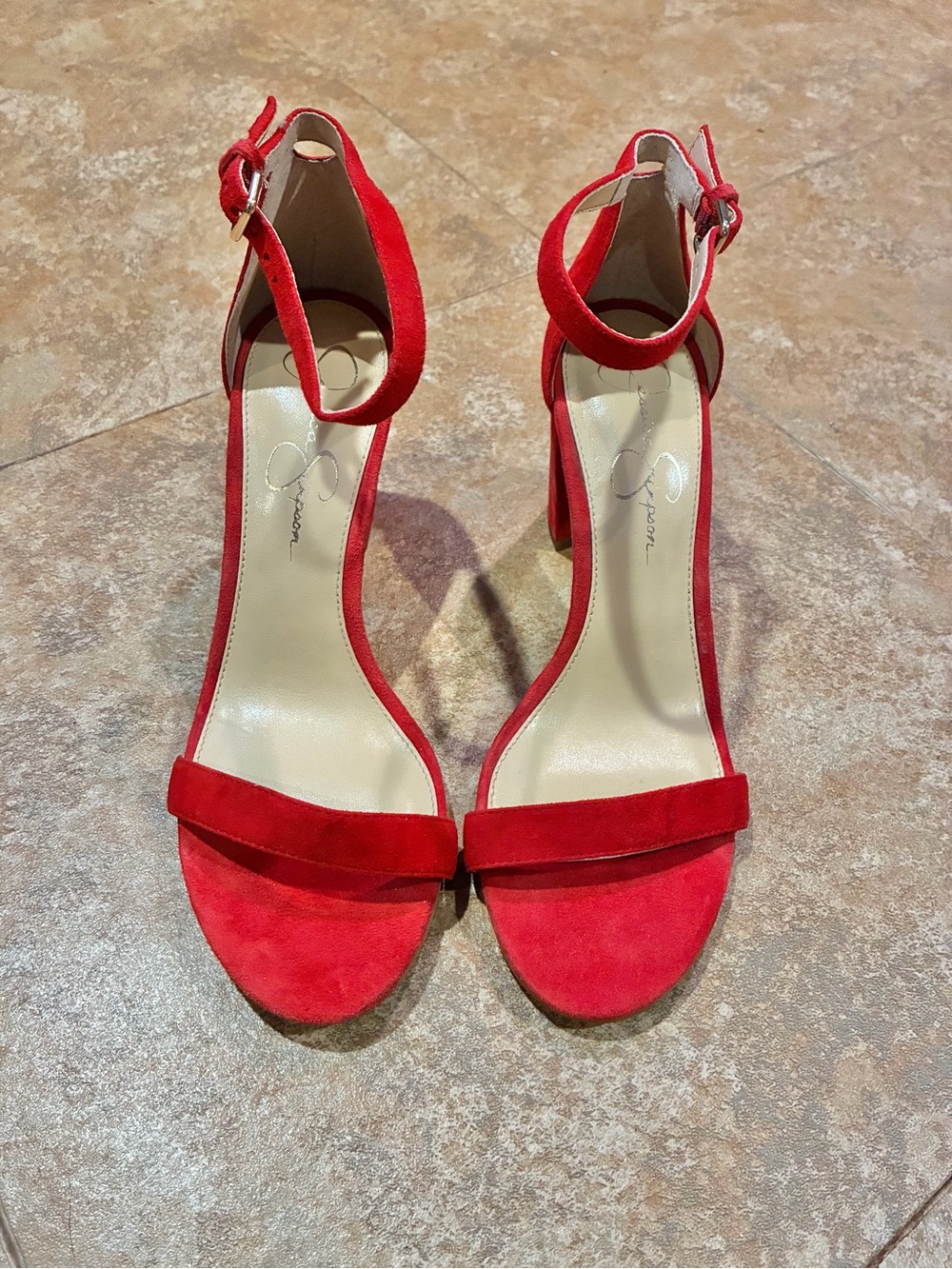 Jessica Simpson Red Suede Open-Toe Ankle-Strap Heels